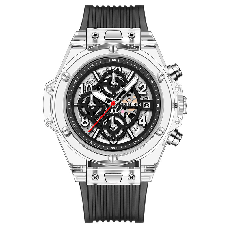 Transparent Crystal Multifunction Watch Silicone Strap Kaleidoscope Dial Water Resistant Sport Unisex Wristwatch