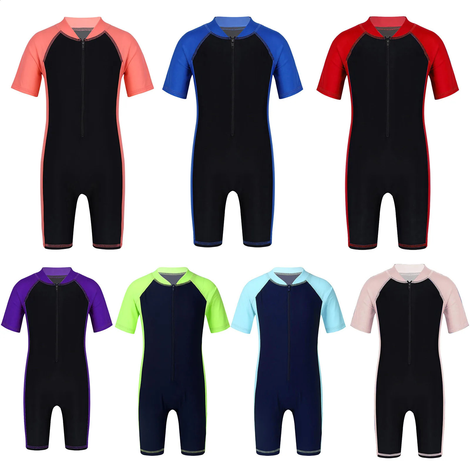 Wetsuits Kids Boys Girls Swimwear Swimsuits Short Sleeves Bodysuit Zippered Shorty Unitard Childrens Bathing Suit Wetsuit 260414