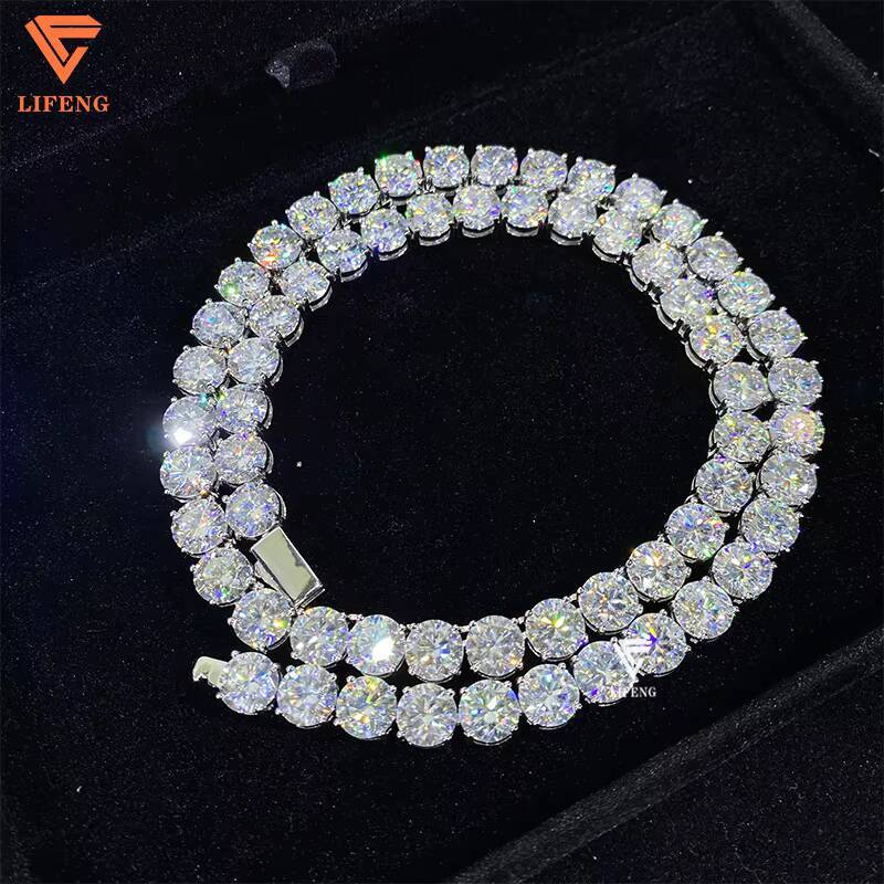 Round Brilliant Cut Moissanite Chain 6mm VVS Diamond Tennis Chain 925 Silver White Gold Plated Moissanite Tennis Chain Necklace