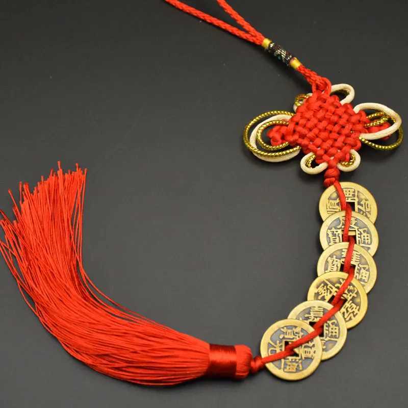 Chinese manual Knot Fengshui Lucky Charms Ancient I CHING Copper Coins Mascot Prosperity Protection Good Fortune Home Car DecorT260415