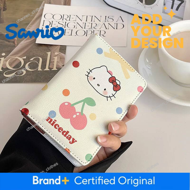 Hello Kitty Preppy Embroidered PVC Card Holder, Travel Passport Cover with Genuine Leather Lining, Zipper Pouch, Medium Hobos Shape, Short Wallet Leng - view 5