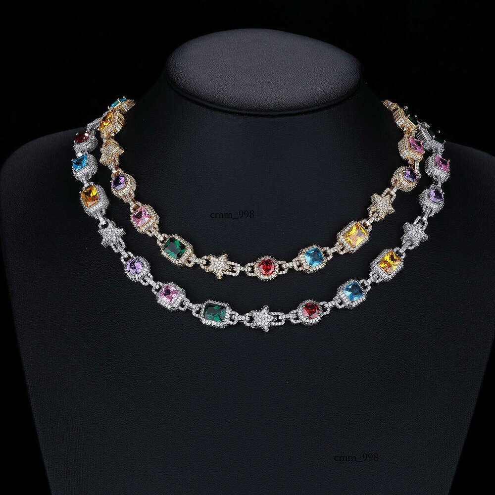 European American cross-border light luxury geometric star chain necklace with copper zircon and multi-color gemstones, 2025 winter fashion commuter j