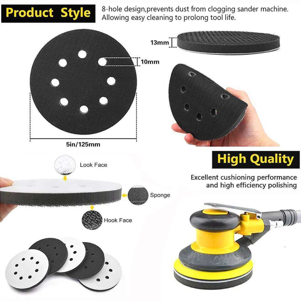 5Inch 8-Hole 125mm Hook&Loop Sponge Buffer Backing Pad - Self-adhesive Back Fleece Soft Cushion For Orbital Sander