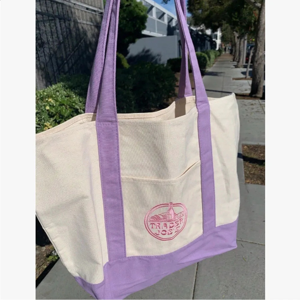 3PCSTrader Joe Large Tote Shopping Bag Cotton Canvas Embroidered 260414