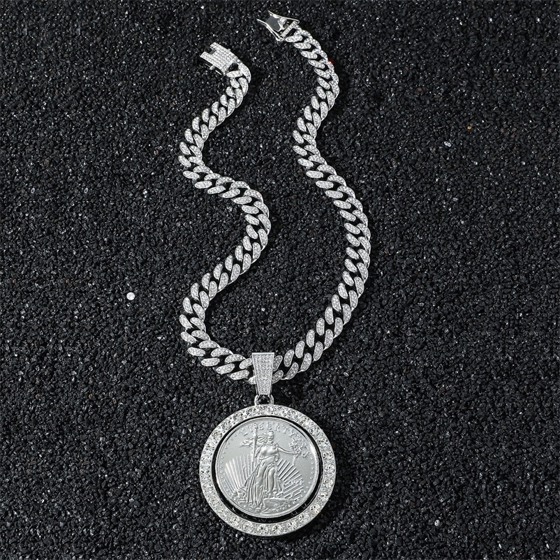 mens full-diamond chain hip-hop style personalized rotating Statue of Liberty pendant necklace 260415 - view 4