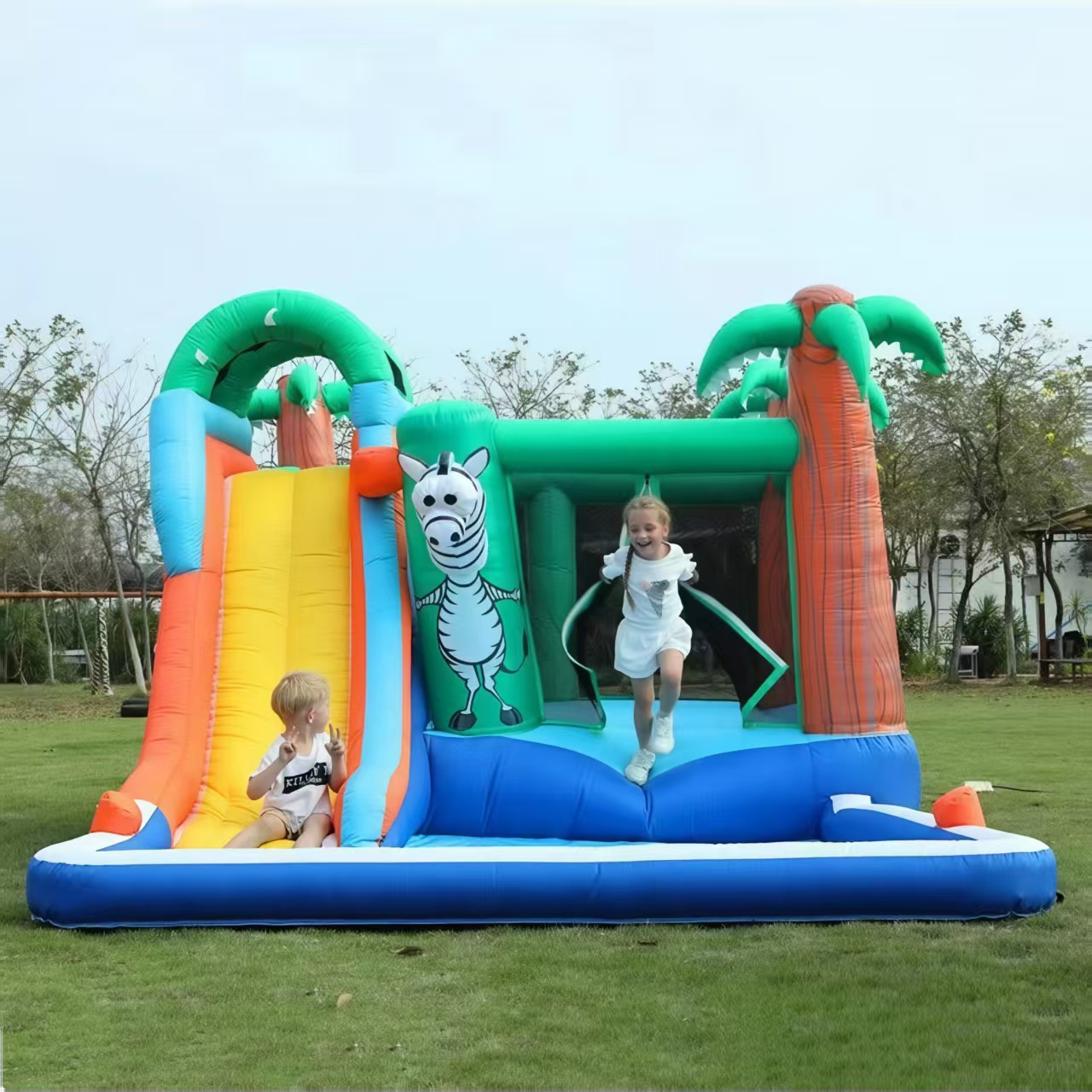 wholesale 4 5x3x2 5mH (15x10x8 2ft) Water Slide Inflatable Bounce House for Kids Outdoor Garden Party Game Bouncer Castle jumper bouncy Slides Park