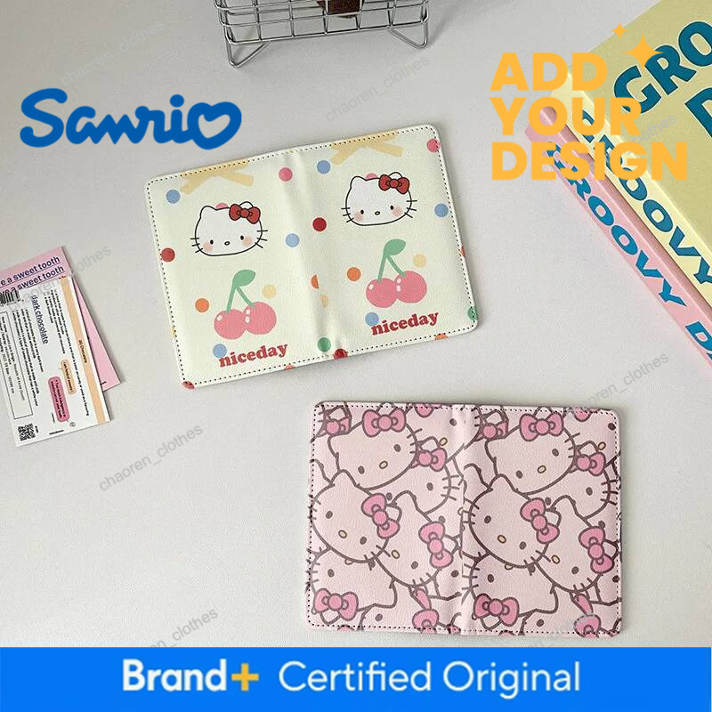 Hello Kitty Preppy Embroidered PVC Card Holder, Travel Passport Cover with Genuine Leather Lining, Zipper Pouch, Medium Hobos Shape, Short Wallet Leng - view 4