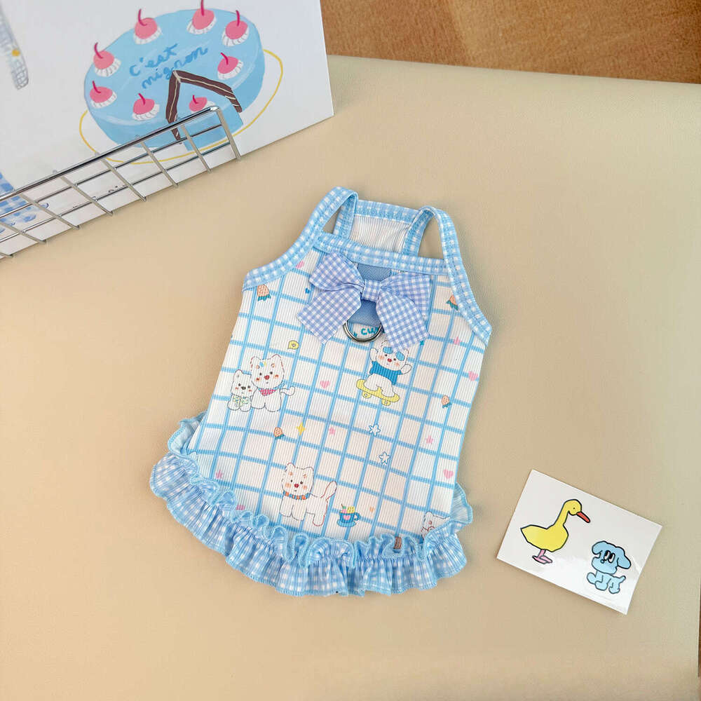 Spring Summer Plaid Suspender Dress Pet Clothes Dogs Cats Breathable Cooling Sun Protection Cute Bichon Pomeranian Wholesale Dropshipping pupakaIK