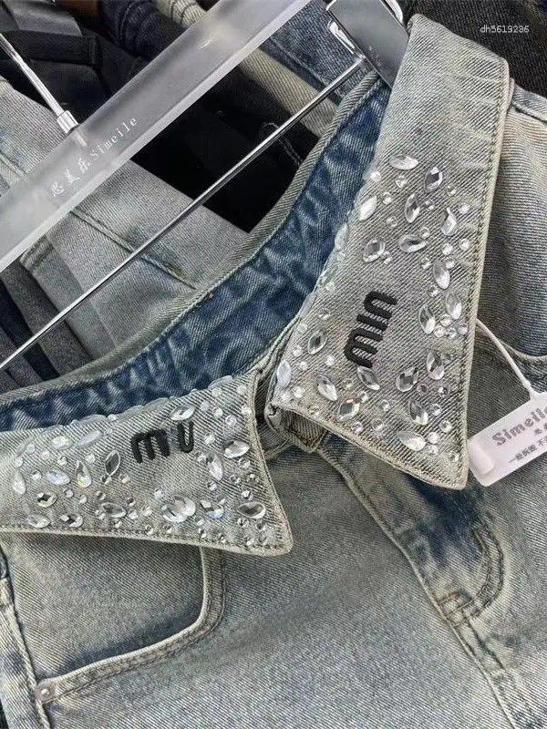 Skirts Retro Lapel Diamond Encrusted Ort Skirt Asymmetric Casual Sle Girls Mid Waist Design Embellied With Button Closure