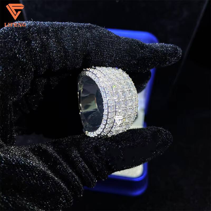 Fine Jewelry Ice Out Diamond Moissanite Ring Silver 925 Solid VVS Moissanite Wedding Ring 5 Rows Diamond Engagement Couple Ring