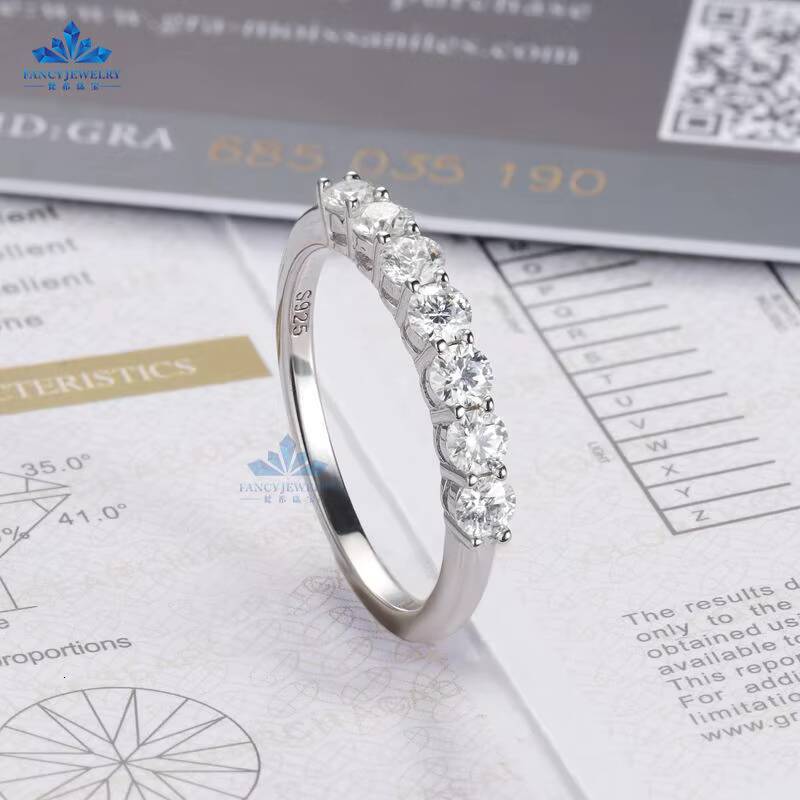 Pass Diamond Test Moissanite Half Eternity Finger Ring 100 Real S925 Silver 7pcs 3mm Moissanite Cheap Gemstones Rings Women