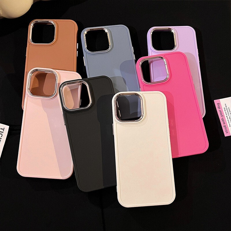 Suitable for Apple 17PRO simple solid color metal frame 15 phone case iPhone 16/XR protective cover 14 soft