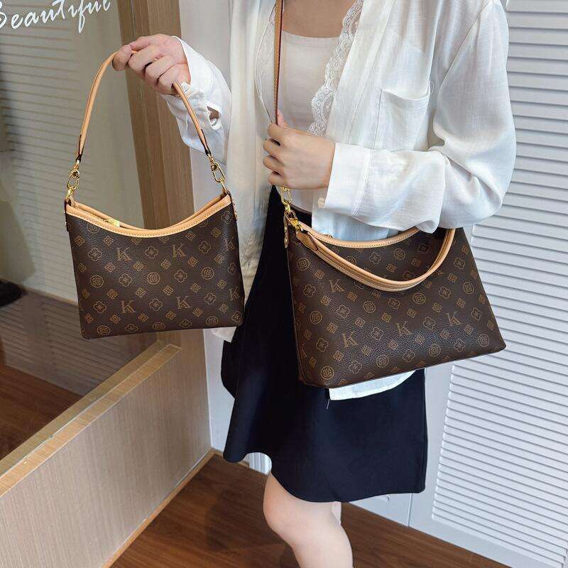 Monogram Hobo Shoulder Bag, Luxury Designer Crossbody Handbag, Large Capacity Tote Bag for Women, Fashion Casual Daily Commute Shopping Handbag Adjust