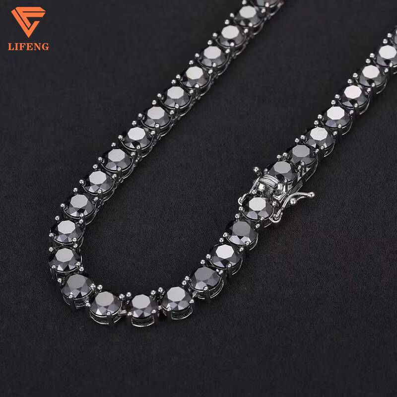 New Popular Hiphop Fashion Jewelry 6mm Iced Out Black Diamonds VVS Moissanite 925 Silver Necklace Tennis Chain for Mens