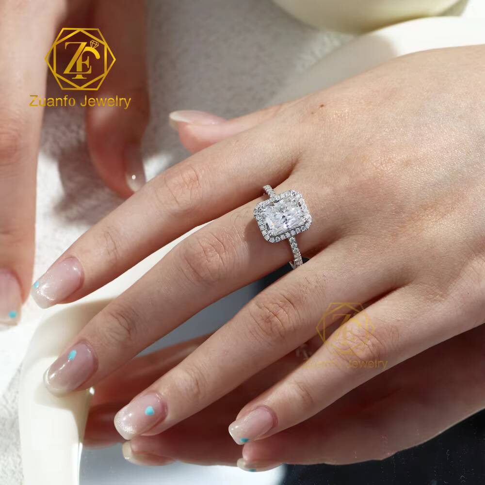 4ct Radiant Halo Wedding Rings Moissanite 14k Real Gold Jewelry Gra Certified Real Gold Engagement Moissanite Ring