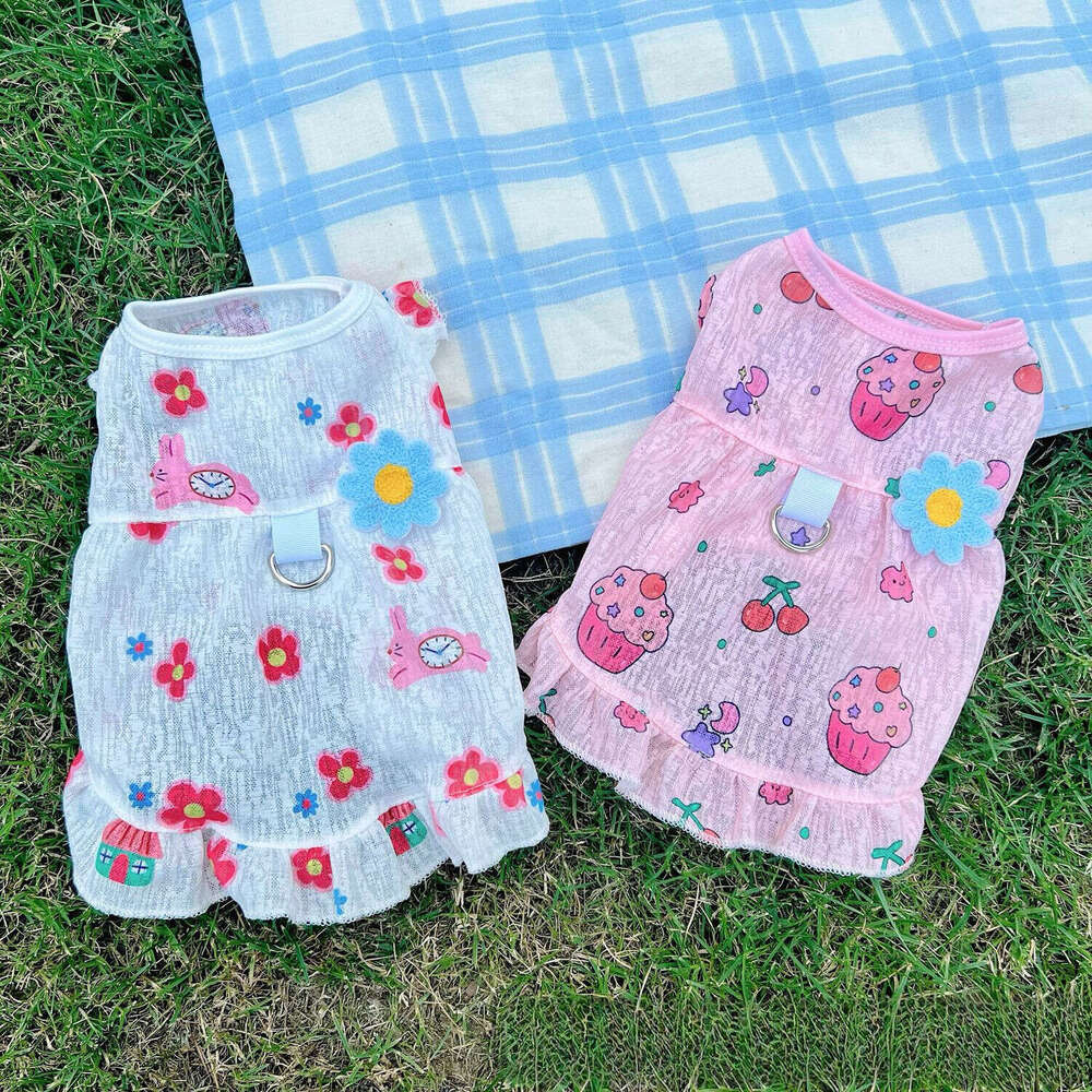 Summer Pet Cooling Clothes Breathable Vest Dress For Dogs Cats Anti-hair Loss Cute Design With Leash Hole Outdoor Pet Apparel pupakaIK