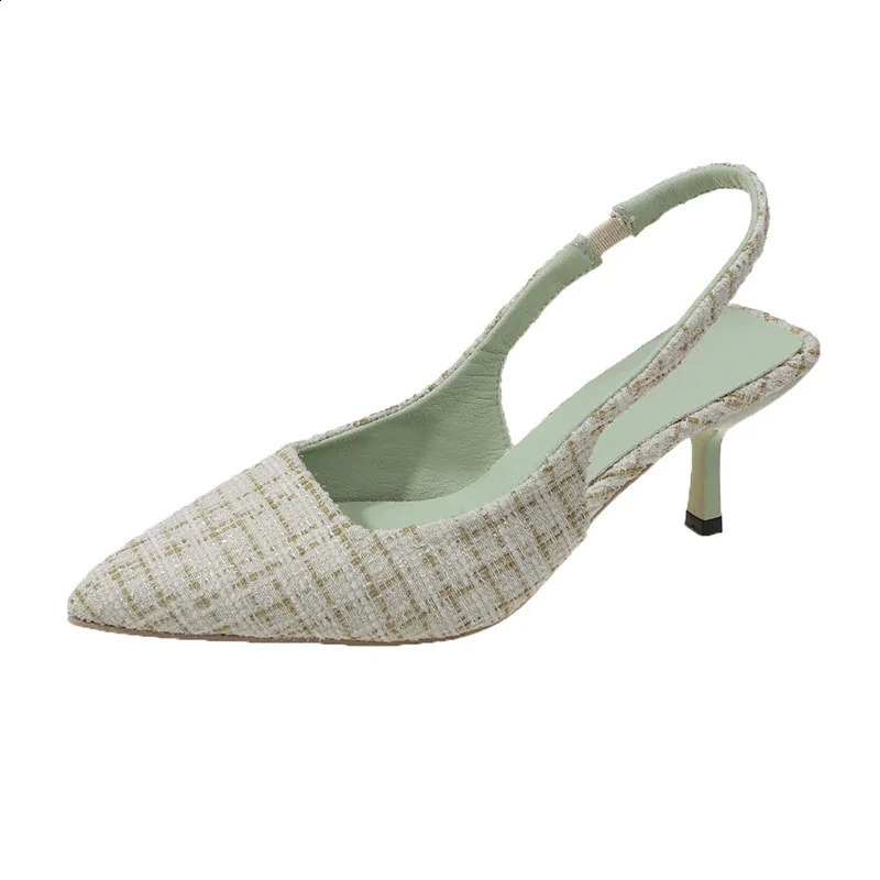 Sea Salt Blue Pointed High Heel Sandals for Women Back Hollow Half Headed Single Shoes Fashion Versatile Casual 260414