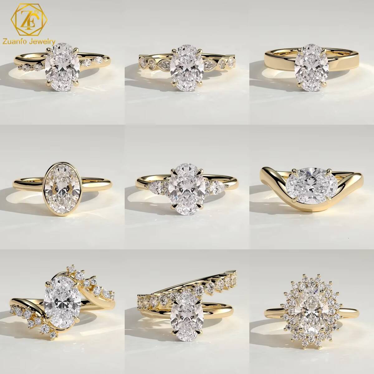 Pass Diamond Tester 65mm 1CT Diamond 18K Yellow Gold Ring Beautiful Flower Holder D VVS Moissanite Ring Fashion Design