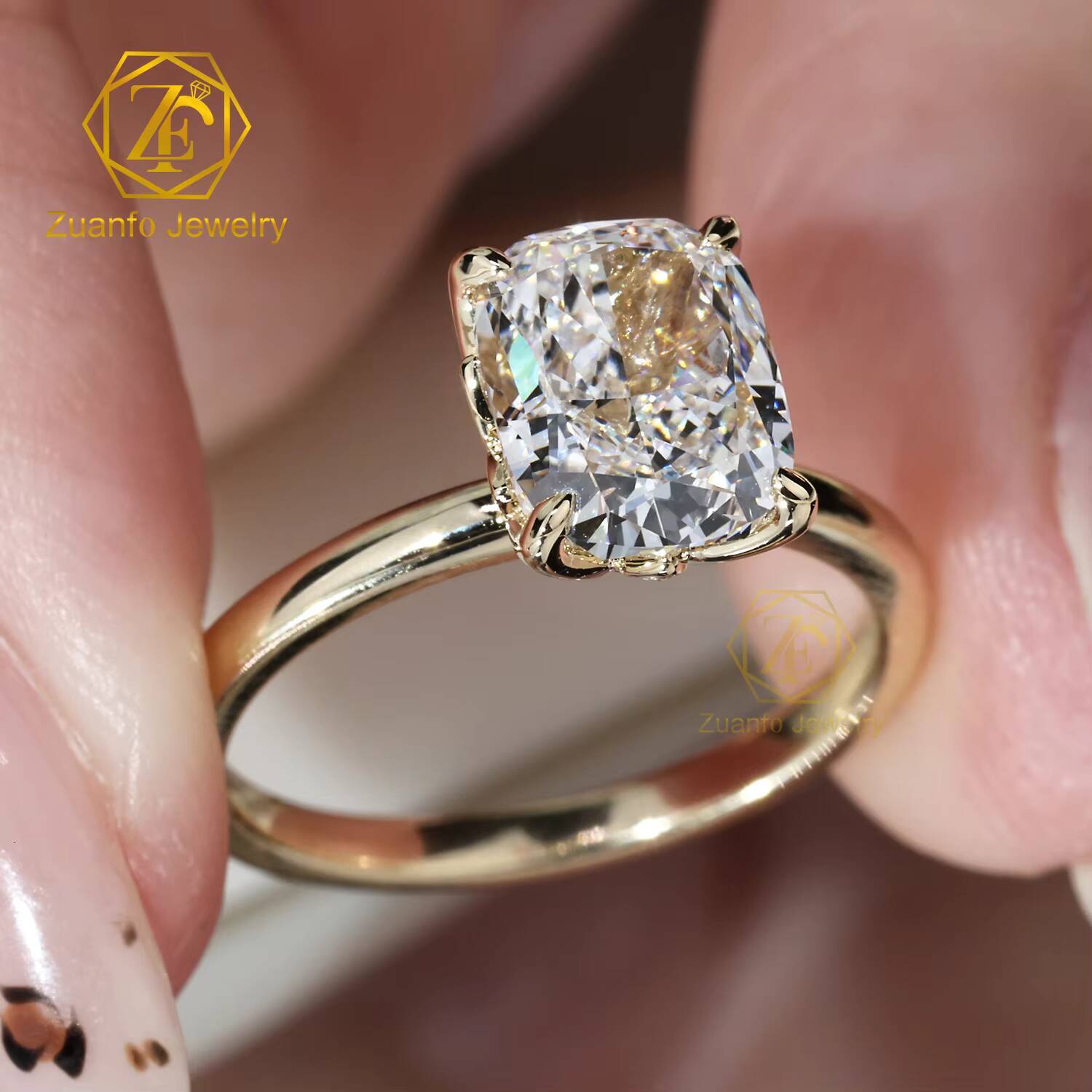 Luxury Jewelry 1-5 Ct HPHT CVD Cushion Cut DEF VVS/VS Lab Grown Diamond Solitaire Diamond Ring for Wedding Engagement
