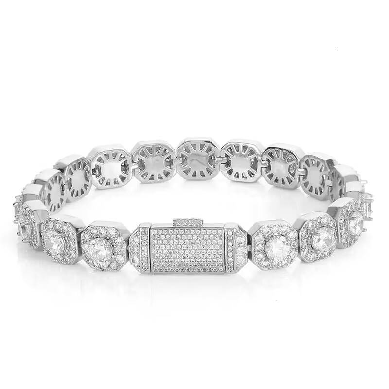 New 925 Silver 10mm Tennis Chain Bracelet Hip Hop Style Diamond VVS Moissanite Square 14K 18K Bangle for Men Fine Jewelry