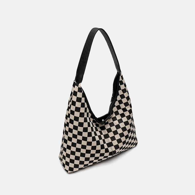 Explosive retro checkerboard patterned large capacity tote bag, crossbody shoulder bag, handbag, note bag, women's bag