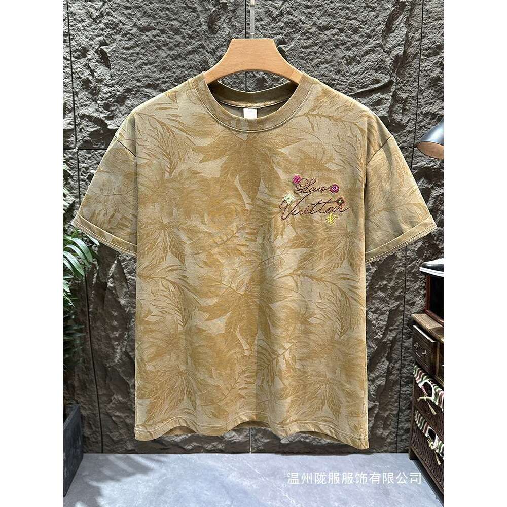 Luxury Brand Designer Clothes Cotton Trendy Brand Panda Surfing Monogram Embroidered Maple Leaf All-Over Print Short-Sleeve T-Shirt For Men, Summer Lo