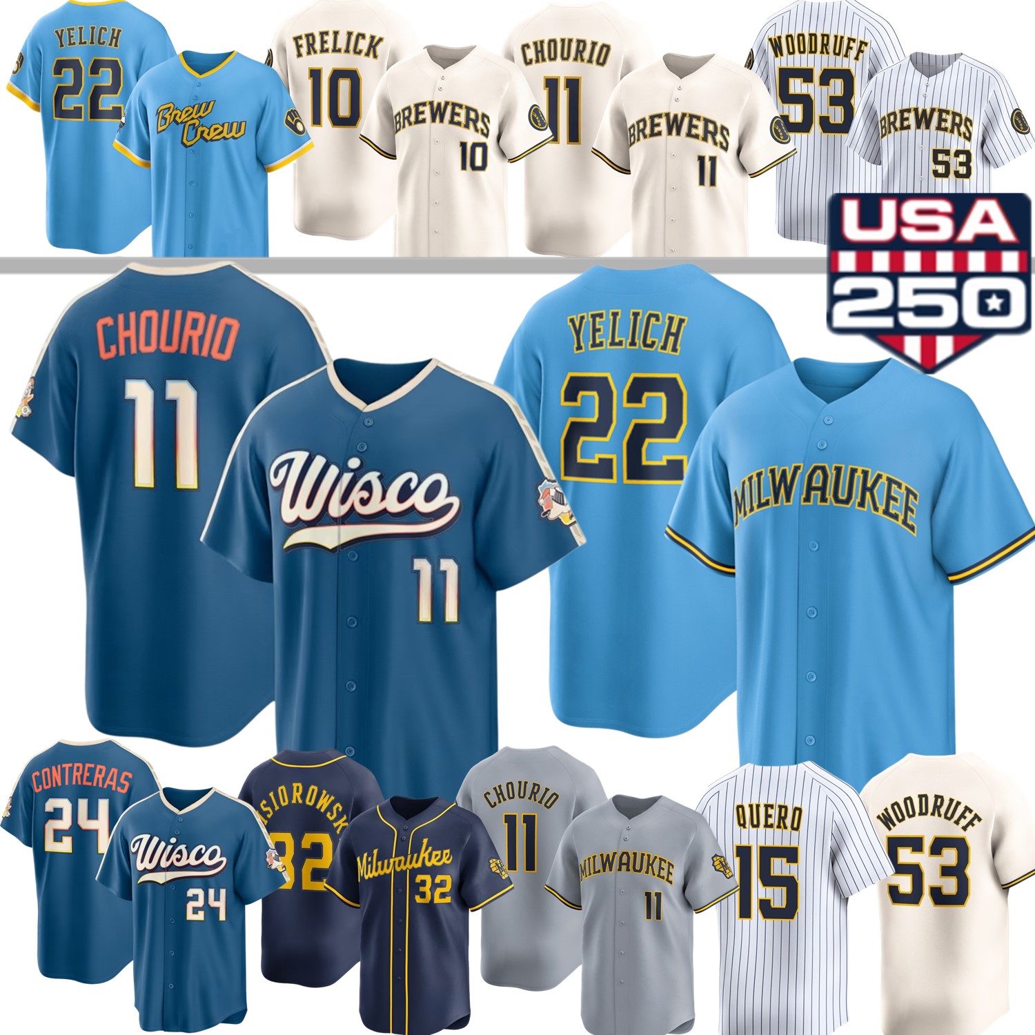 MilwaukeeS Brewers Jersey Jackson Chourio Brewerses William Contreras Jesus Made Brandon Woodruff Quero Yelich Jett Williams Turang Mitchell Sproat MilwaukeeS Brewers Jersey Jackson Chourio Brewerses William Contreras Jesus Made Brandon Woodruff Quero Yelich Jett Williams Turang Mitchell Sproat