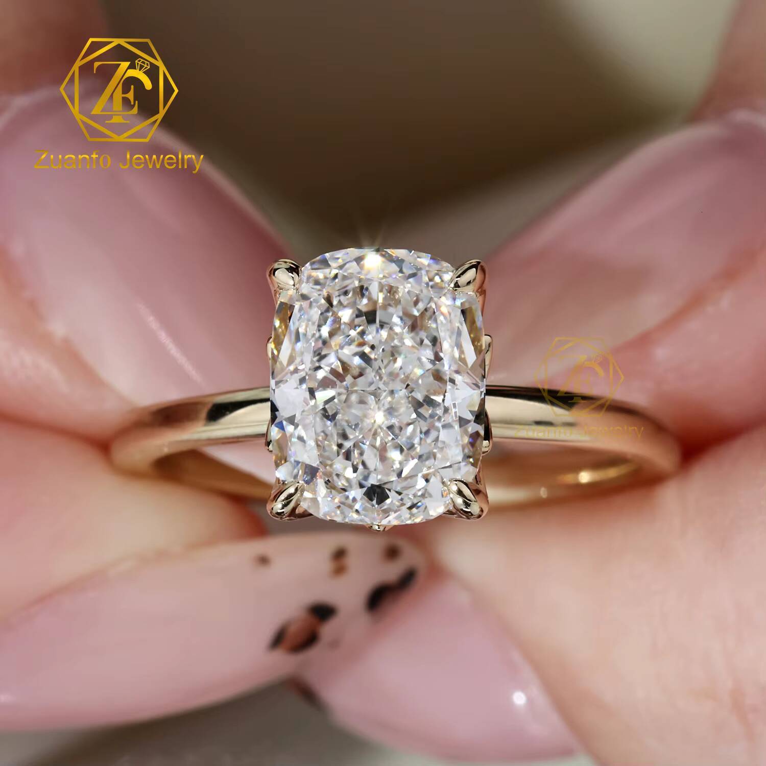Luxury Jewelry 1-5 Ct HPHT CVD Cushion Cut DEF VVS/VS Lab Grown Diamond Solitaire Diamond Ring for Wedding Engagement