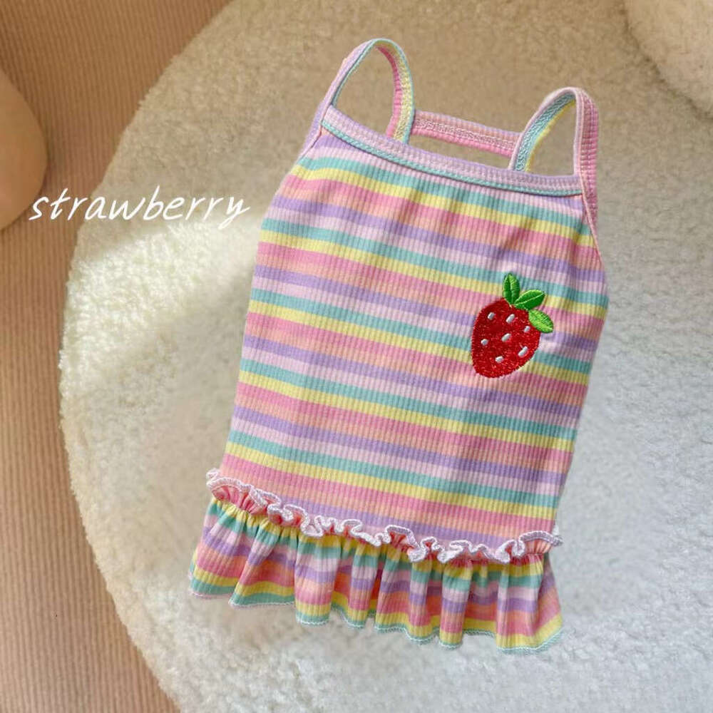 Famous brand New Rainbow Striped Pet Dog Cat Summer Ins Thin Clothes Puff Sleeve Vest Princess Style Dress pupakaIK