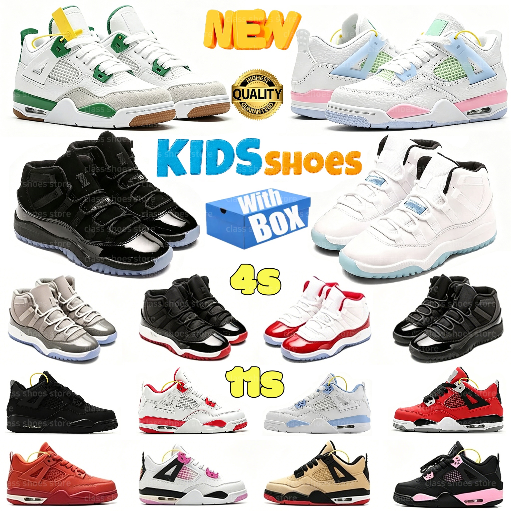 Kids Shoes j4 j11 kids sneakers kids trainers 4s 11s Basketball shoes WOLF GREY Gamma Blue Black Cat trainers Toddler boy girls Thunder Children outdoor athletic
