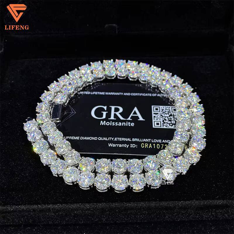 6MM Moissanite Chain Iced Out Diamond Tennis Chain 925 Sterling Silver Wholesale Moissanite Necklace Hip Hop Jewelry