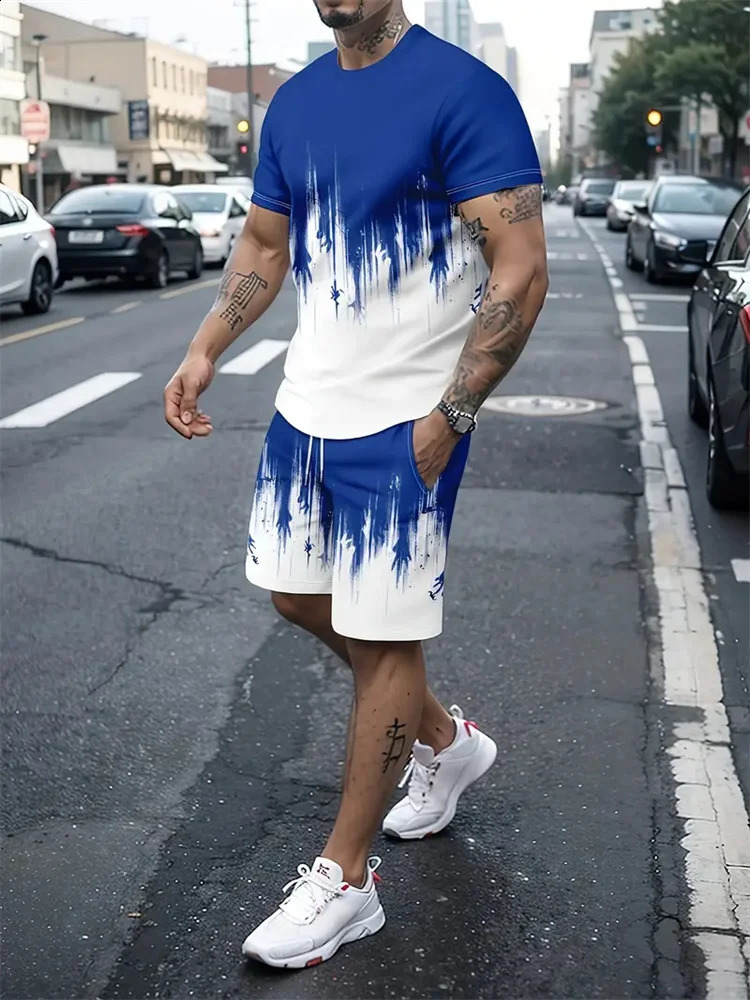 Gradient Texture T-Shirt Mens Two-Piece Summer Shorts Suit Fashion 3D Printing Street Casual Sportswear Mens Models 260618CJ - view 4