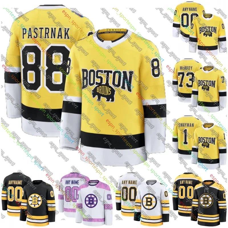 BostonsIce Hockey Jersey David Pastrnak Charlie McAvoy Jeremy Swayman Morgan Geekie Hampus Lindholm Mason Lohrei Tanner Jeannot Custom Jerseys 999