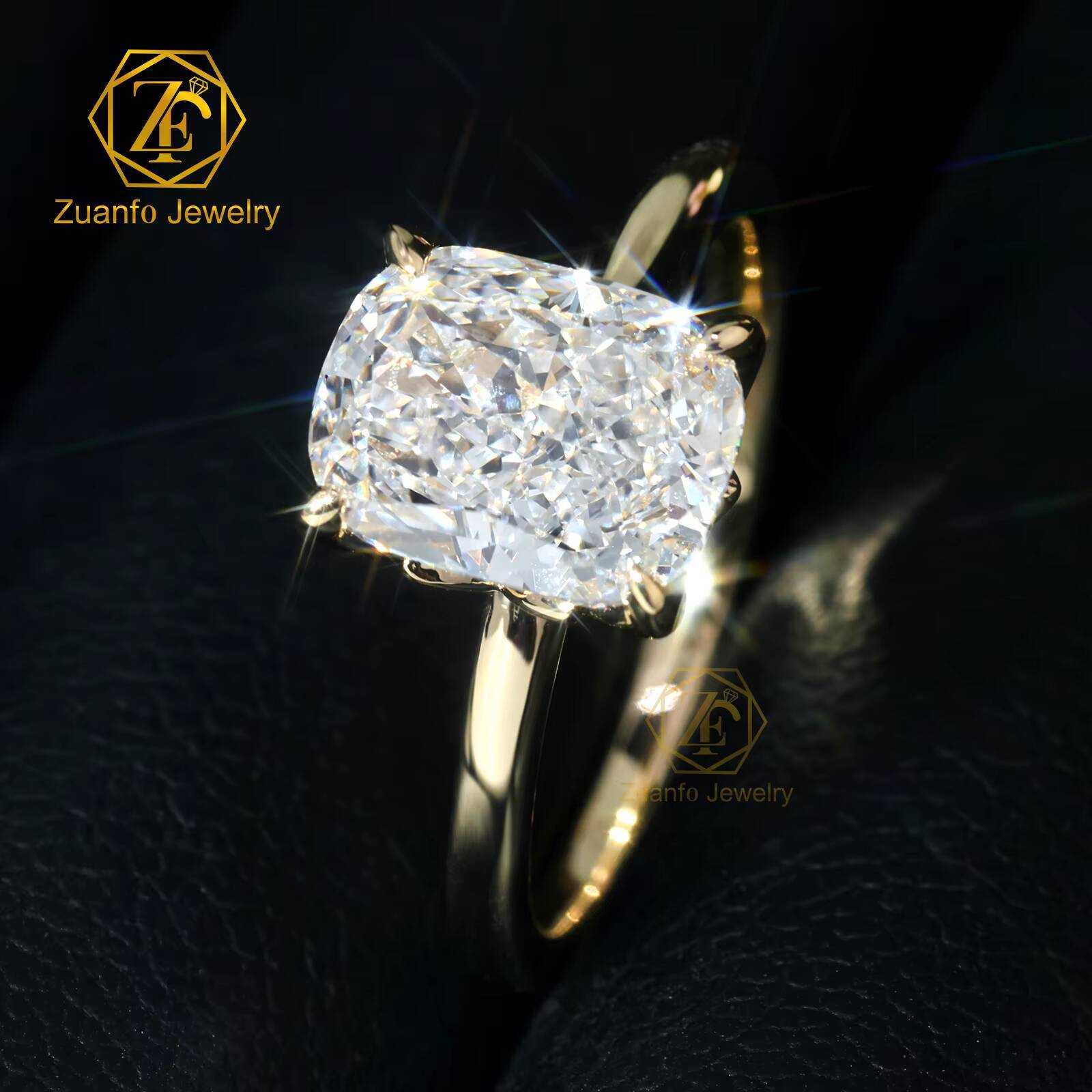 Luxury Jewelry 1-5 Ct HPHT CVD Cushion Cut DEF VVS/VS Lab Grown Diamond Solitaire Diamond Ring for Wedding Engagement