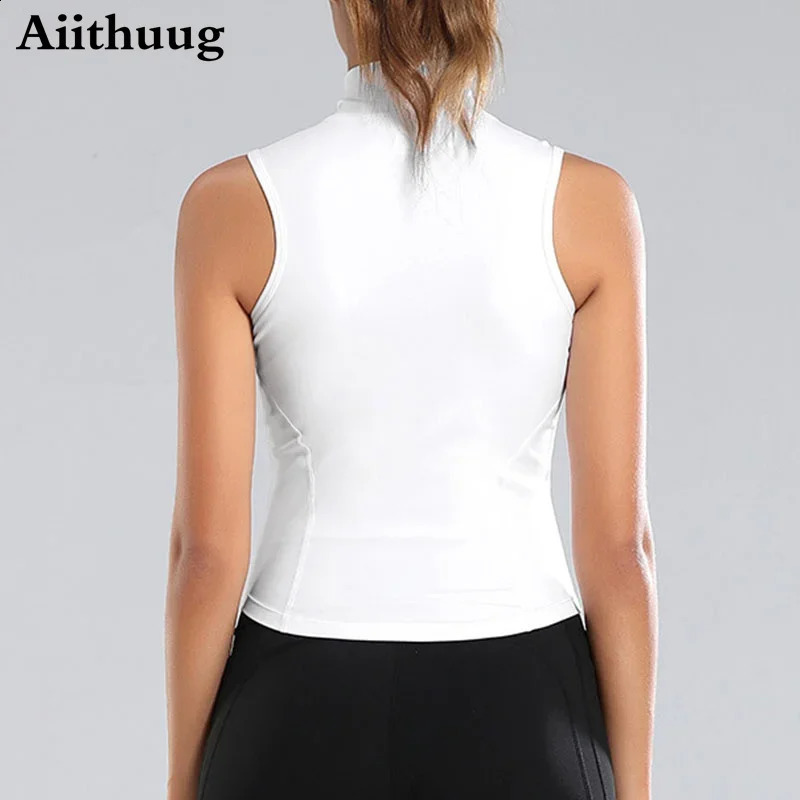 Aiithuug Athletic Zip Up Sweat Vest Jacket Sleeveless Running Yoga Tops High Neck Shirts Sports Top Fitness Women Workout Tops 260413