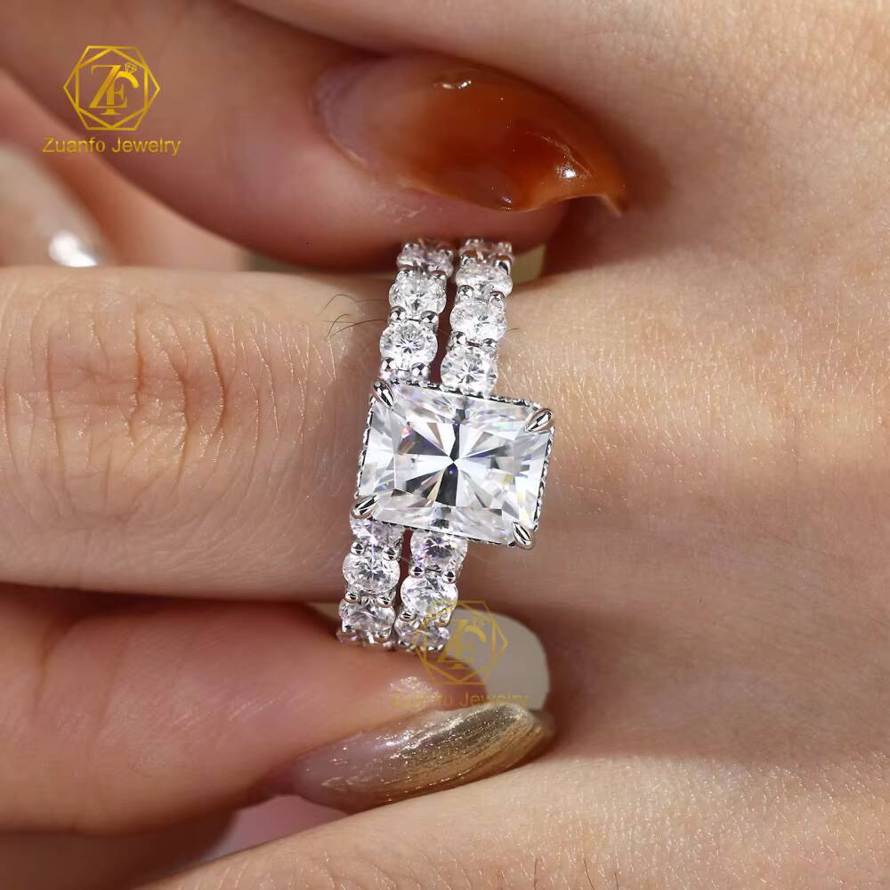 Moissanite Diamond Custom Made Tulip Design 2ct 3ct Mossinite Solid Gold 10K 14K 18K Wedding Engagement Rings with Wedding Band