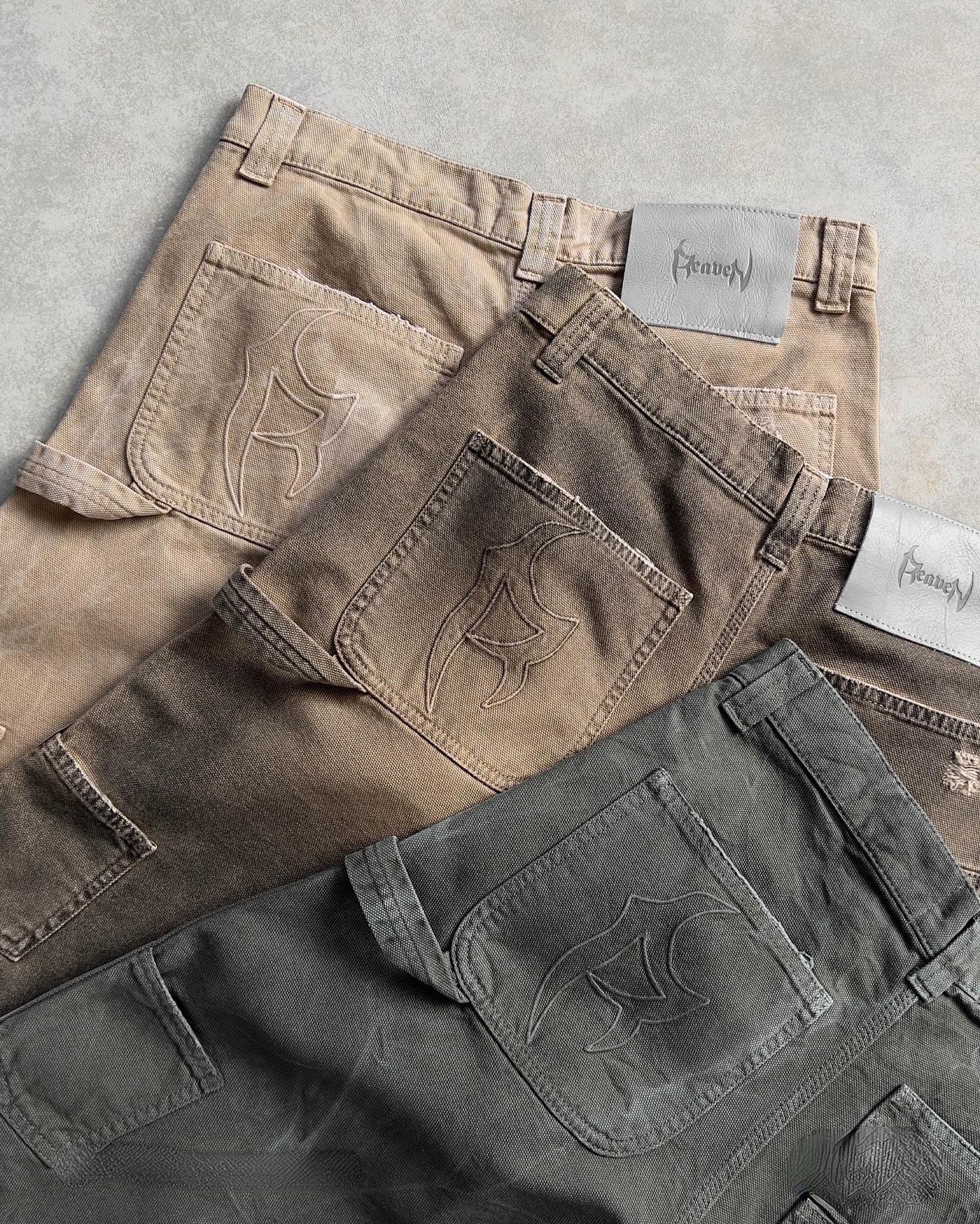 Men's Jeans Reaven Vintage Washed Denim Shorts Destroyed Mid Thigh Cargo Pockets Distressed Raw Hem Baggy Retro Streetwear Workwear Style