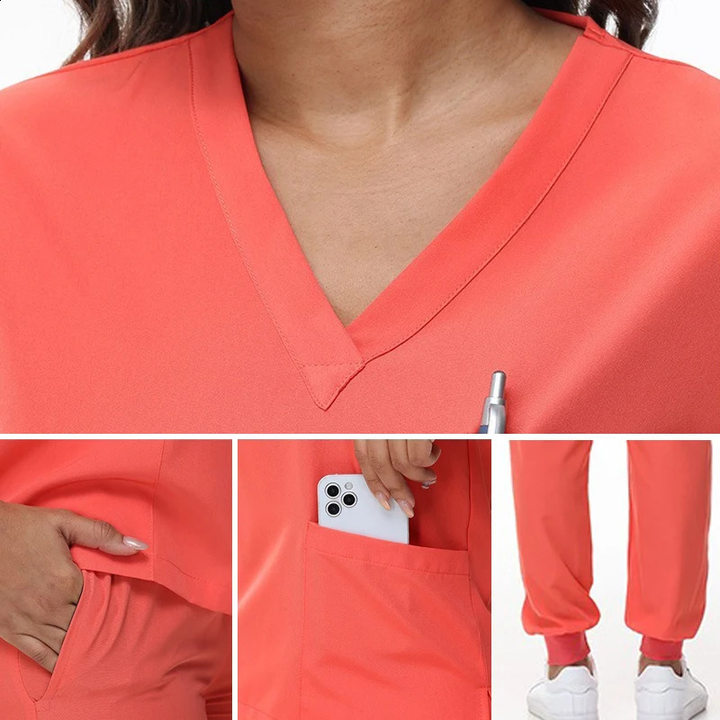 Stretchy Nurse Uniforms V-neck Top Jogger Pants Scrub Sets Workwear Dentist Nursing Suit Hospital Doctor Outfit S21 260414 - view 5