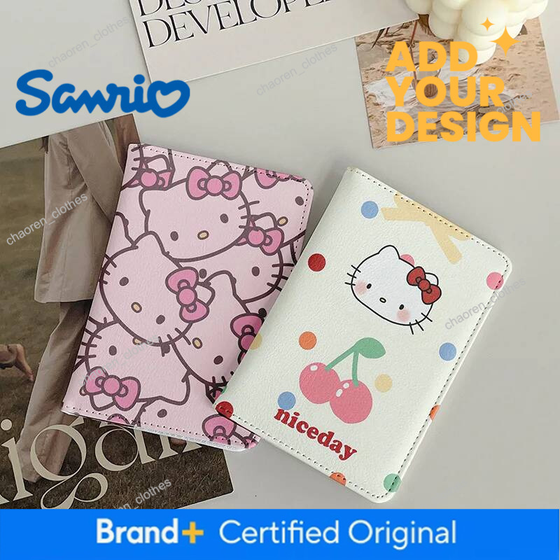 Hello Kitty Preppy Embroidered PVC Card Holder, Travel Passport Cover with Genuine Leather Lining, Zipper Pouch, Medium Hobos Shape, Short Wallet Leng - view 3