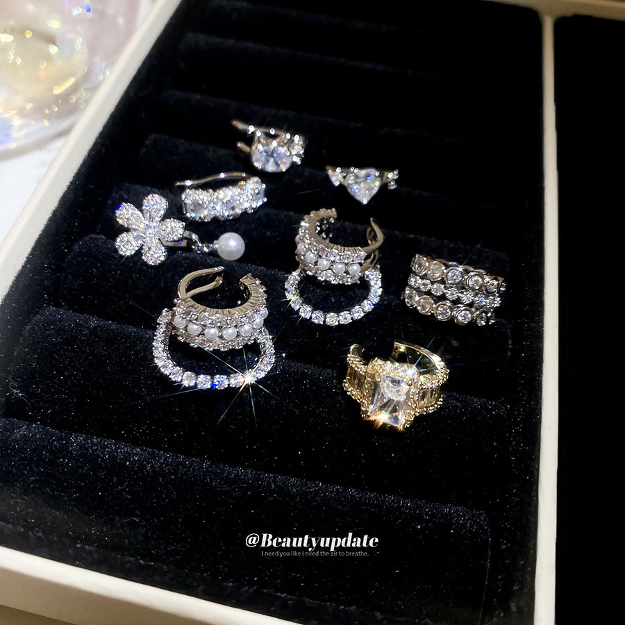 designer earrings Minimalist Zircon And Pearl Ear Cuffs For Women Without Pierced Ears, Unique Niche Design Ear Cuffs, Light Luxury And High-End Earri