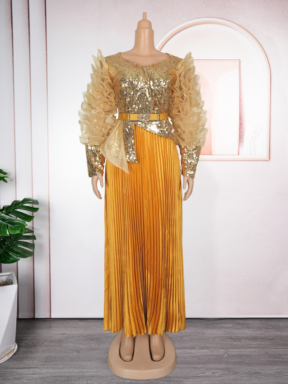 Sequin Beaded Banquet Dress Plus Size High Waist 250610