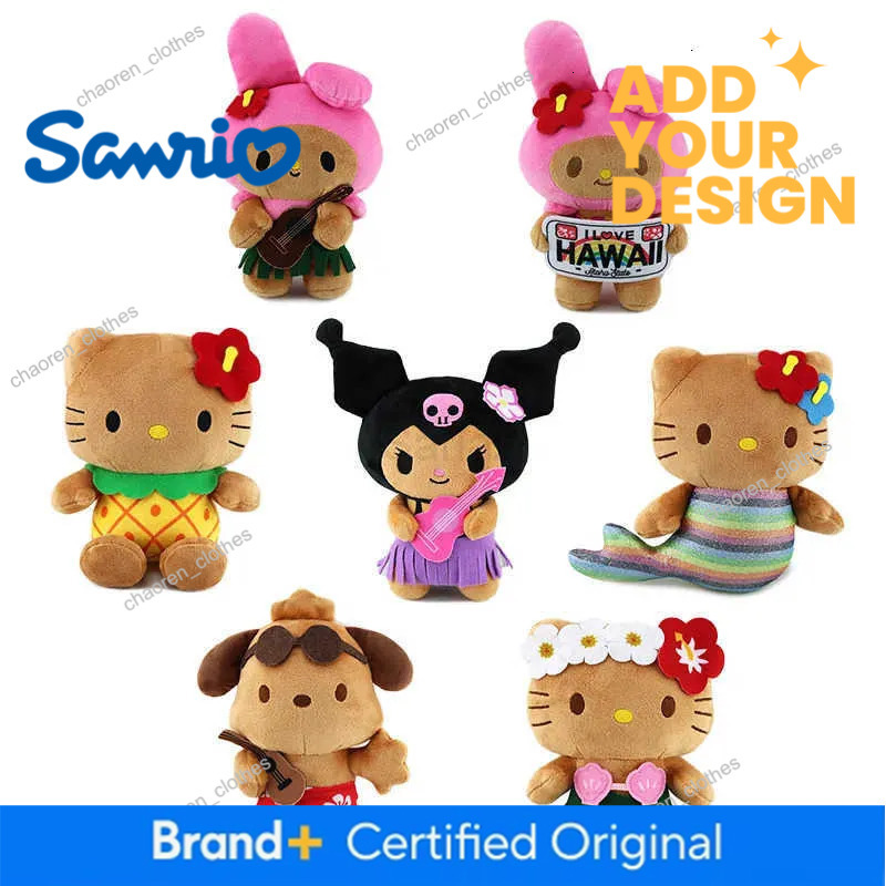 Sanrio 10 20cm Anime Hello Kitty Kuromi Dolls Filled Keychain Dark Skin Hawaiian Serie Cartoon Plush Toys Bag Pendant Gift