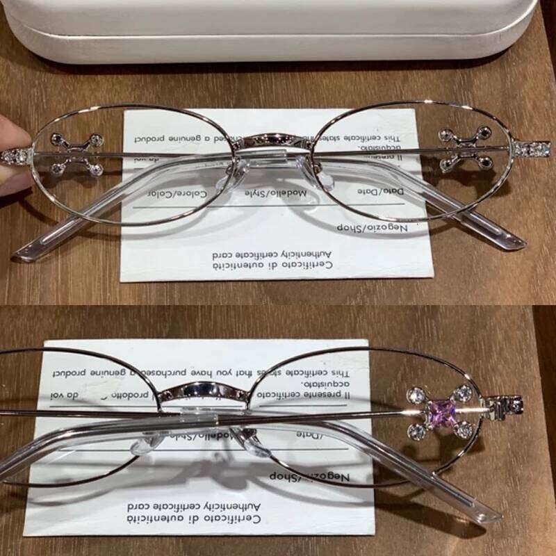 Oval Shades Rhinestone Glasses Bling Eyeglasses Frames Clear Lens Spectacles Women Retro Diamond Frame Anti-Blue Light Eyewear