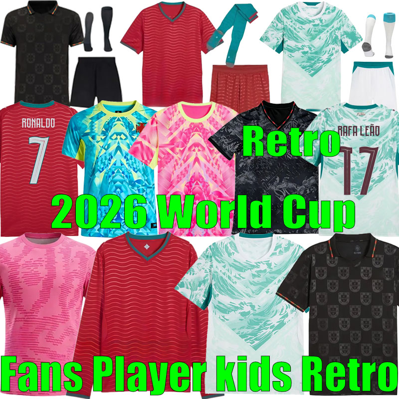 Portugal 2026 World Cup Soccer jerseys RONALDO JOAO FELIX JOAO NEVES R.LEAO Fans player tops Portugal kit VITINHA B.FERNANDES Men Kids kits Football shirt Retro jersey