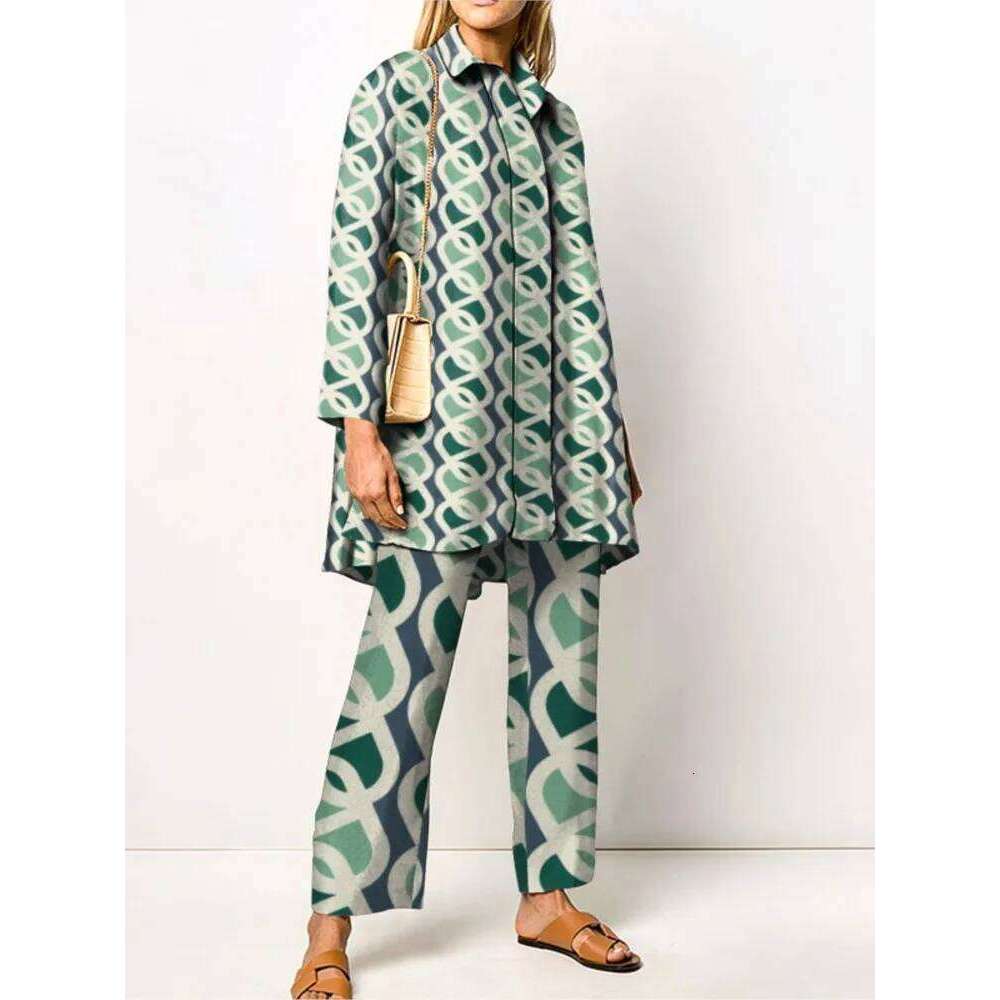 Autumn New Vintage Printed Pant Sets Women Long Shirts And Wide Legs Trousers Two Piece Set Fashion Trendy Streetwear Lady Suits MAKOUFEI