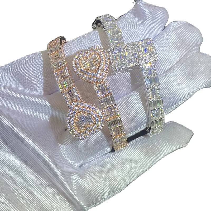 72H New Arrival Popular Baguette VVS Moissanite Bracelet Iced Gold Plated 925 Silver for Men Women