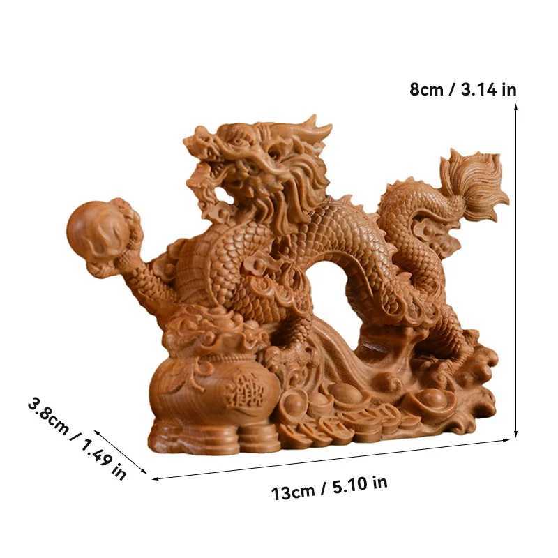 Solid wood carving Chinese Dragon Sculptures Figurines Auspicious animals Home Room Office Table decoration and accessoriesT260415