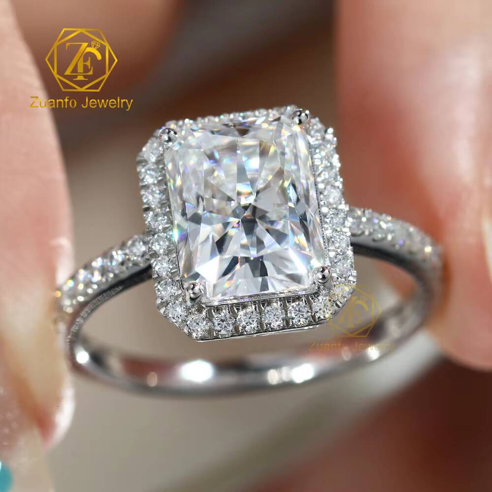 Radiant Cut Moissanite VVS 1 3CT Engagement 14K White Gold GRA Wedding Promise Ring for Women Halo Design