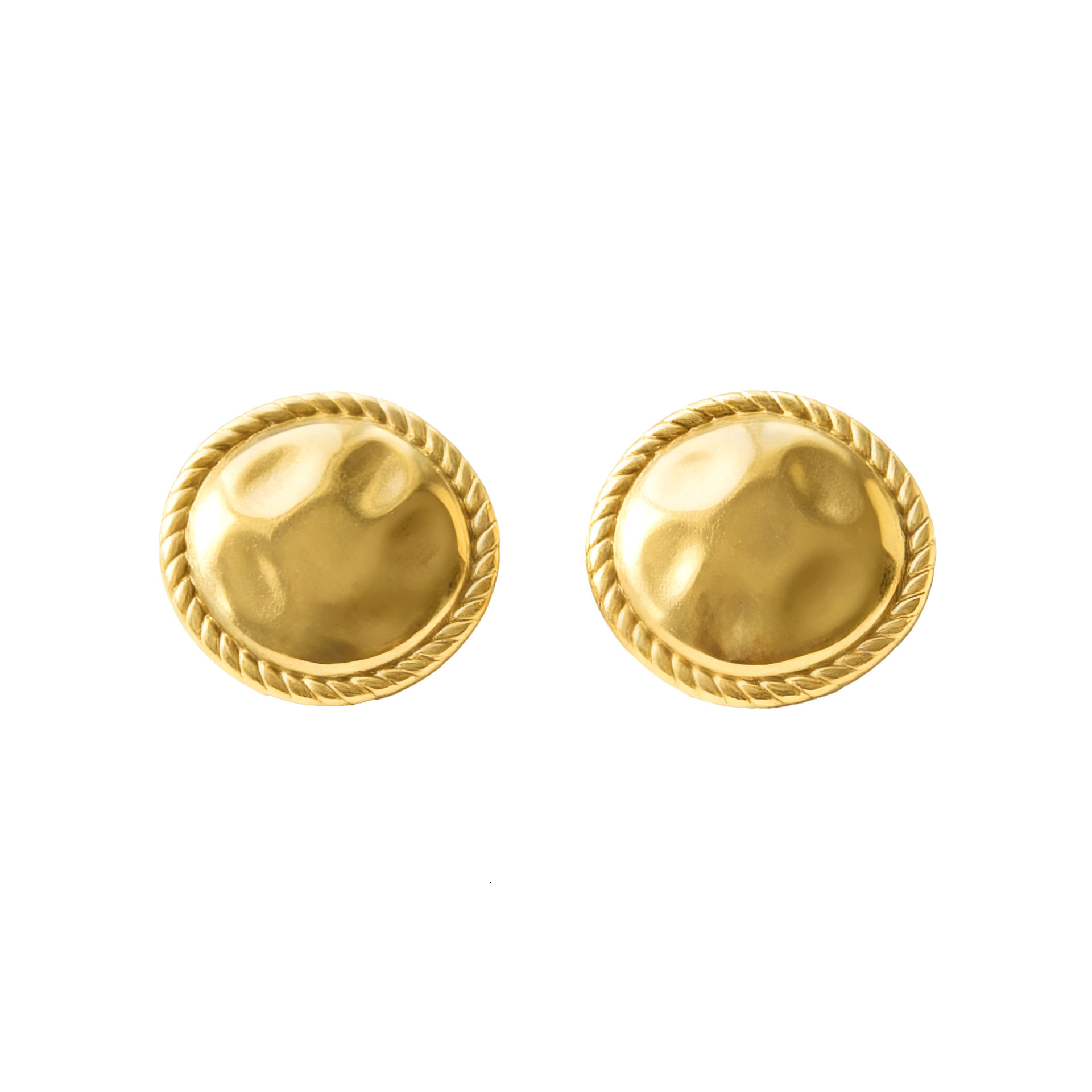 Earrings For Women Button Design Stainless Steel 18K Gold Plated Hammered Texture Unique Versatile