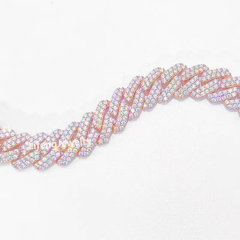 14mm 2Rows Rose Gold Plated VVS Moissanite Cuban Link Chain HipHop 925 Sterling Silver Iced Out Diamond Moissanite Bracelet